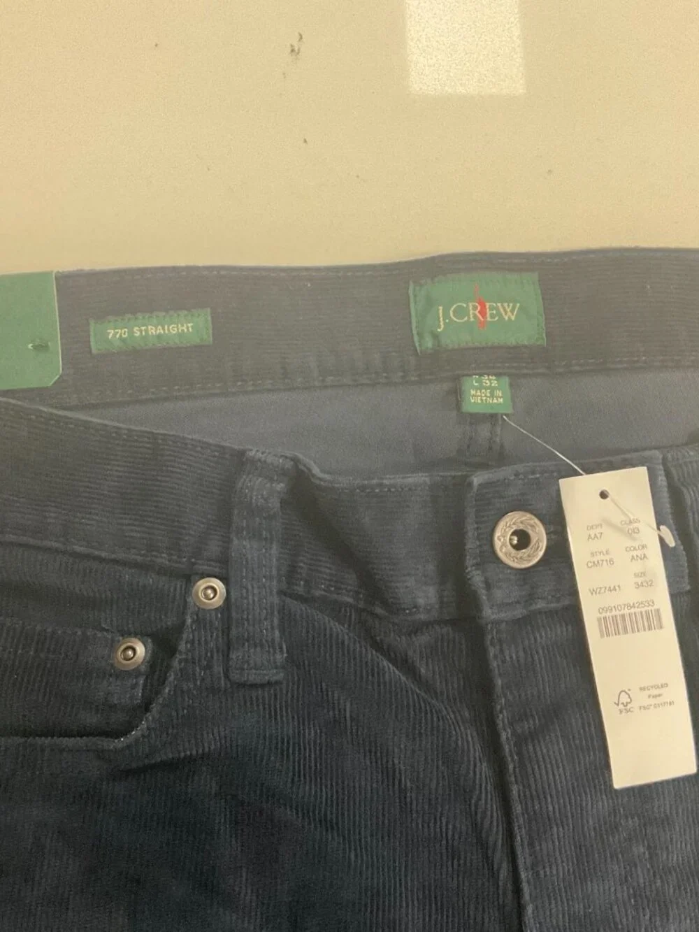 J Crew 77 Straight-fit five-pocket pant in stretch corduroy. 34x32